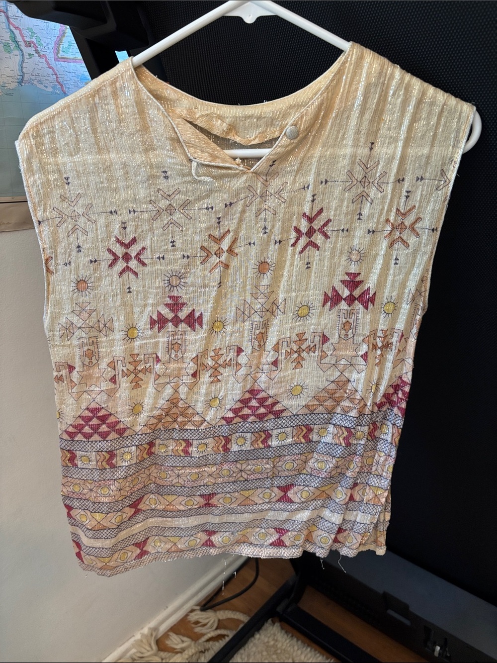 Embroidered Cream Boho Sleeveless Blouse with Red & Yellow Motif - Picture 3 of 16